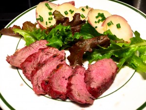 Lamb medallions from Hatcher Dairy Farm, lettuce mix from Norton Family Farm and Red Potatoes from Kirkview Farm